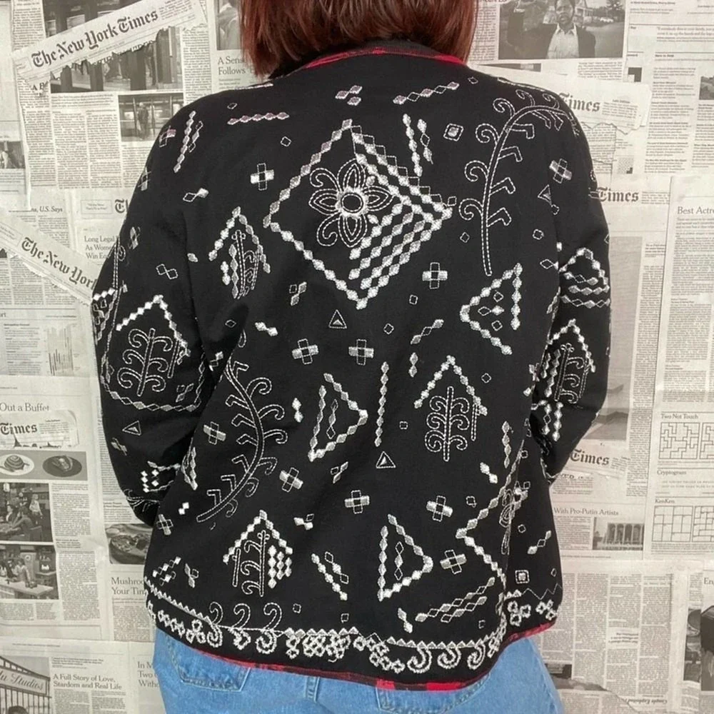 Indie Boho Artsy Cardigan Folk Grunge Lightweight Jacket LARGE Open Front